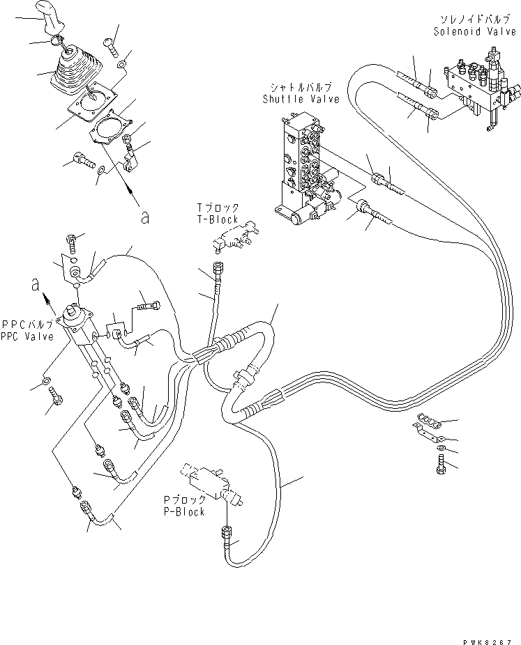 Komatsu parts book diagram for PC200EL-6K S/N K30001-UP: PPC WORK LINE (RIGHT STAND HOSE)(#K30185-K34000)