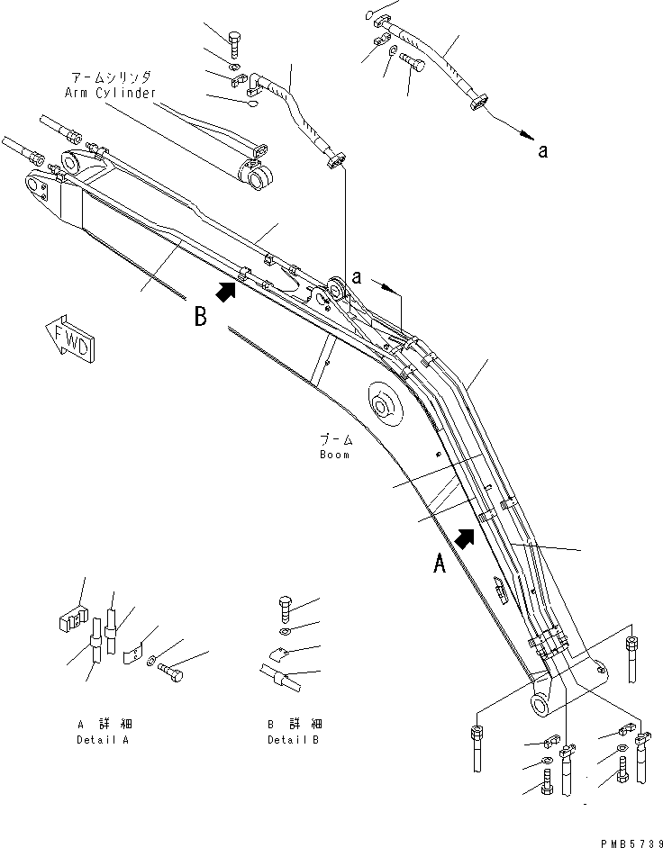 Komatsu parts book diagram for PC200EL-6K S/N K30001-UP: BOOM (ARM CYLINDER LINE AND BUCKET CYLINDER LINE)