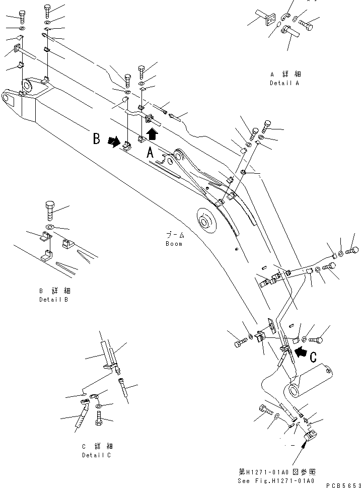 Komatsu parts book diagram for PC200EL-6K S/N K30001-UP: BOOM (ADDITIONAL PIPING) (FOR BREAKER)(#K30001-K30014)