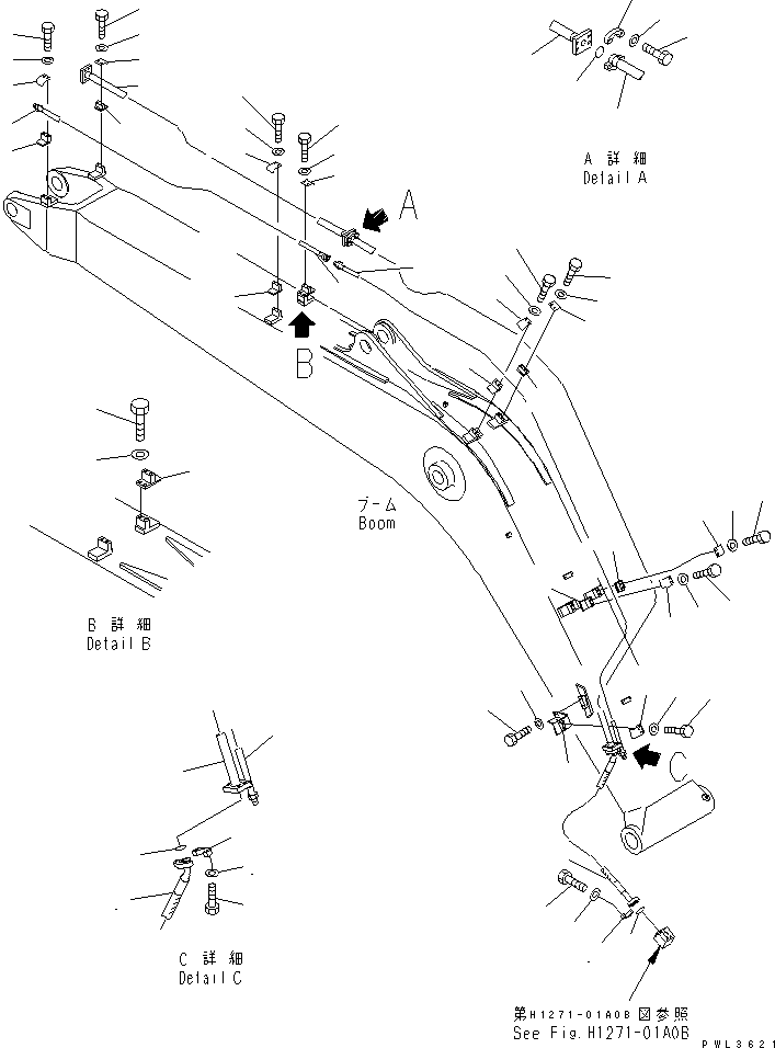Komatsu parts book diagram for PC200EL-6K S/N K30001-UP: BOOM (ADDITIONAL PIPING) (FOR BREAKER)(#K30125-K32375)