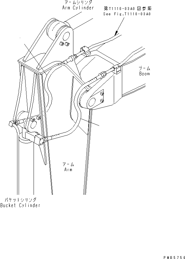 Komatsu parts book diagram for PC200EL-6K S/N K30001-UP: ARM (BUCKET CYLINDER HOSE) (2.25M ARM)