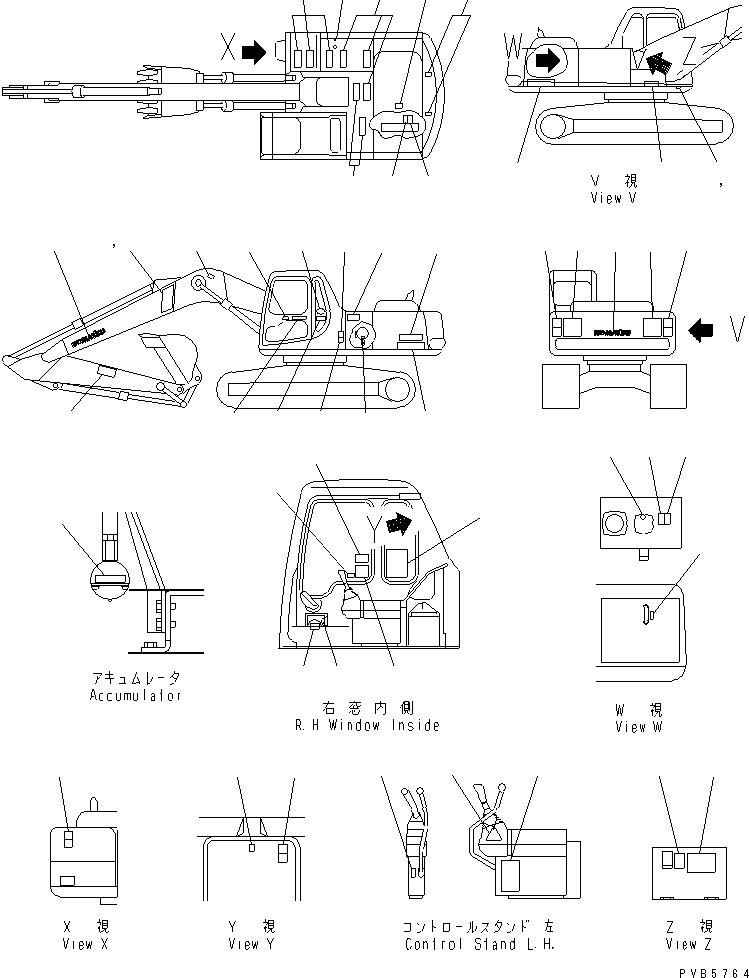 Komatsu parts book diagram for PC200EL-6K S/N K30001-UP: DECAL AND PLATE (ENGLISH)(#K30001-K34000)