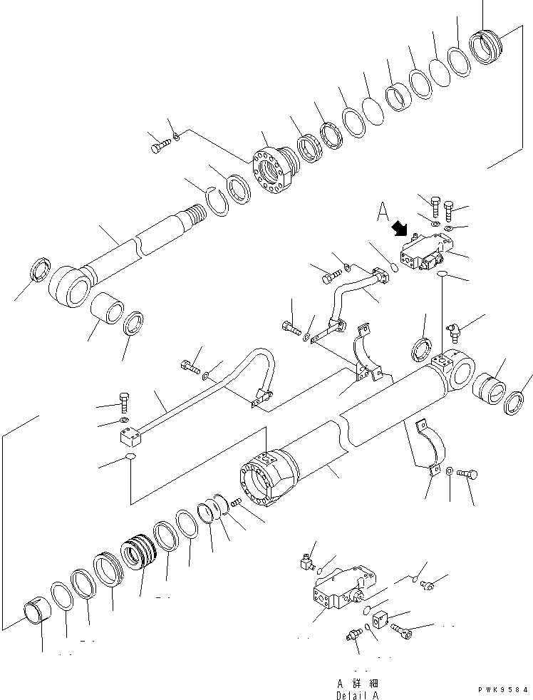 Komatsu parts book diagram for PC200EL-6K S/N K30001-UP: BOOM CYLINDER (L.H.) (WITH SAFETY VALVE) (FOR 2-PIECE BOOM)(#K32001-)