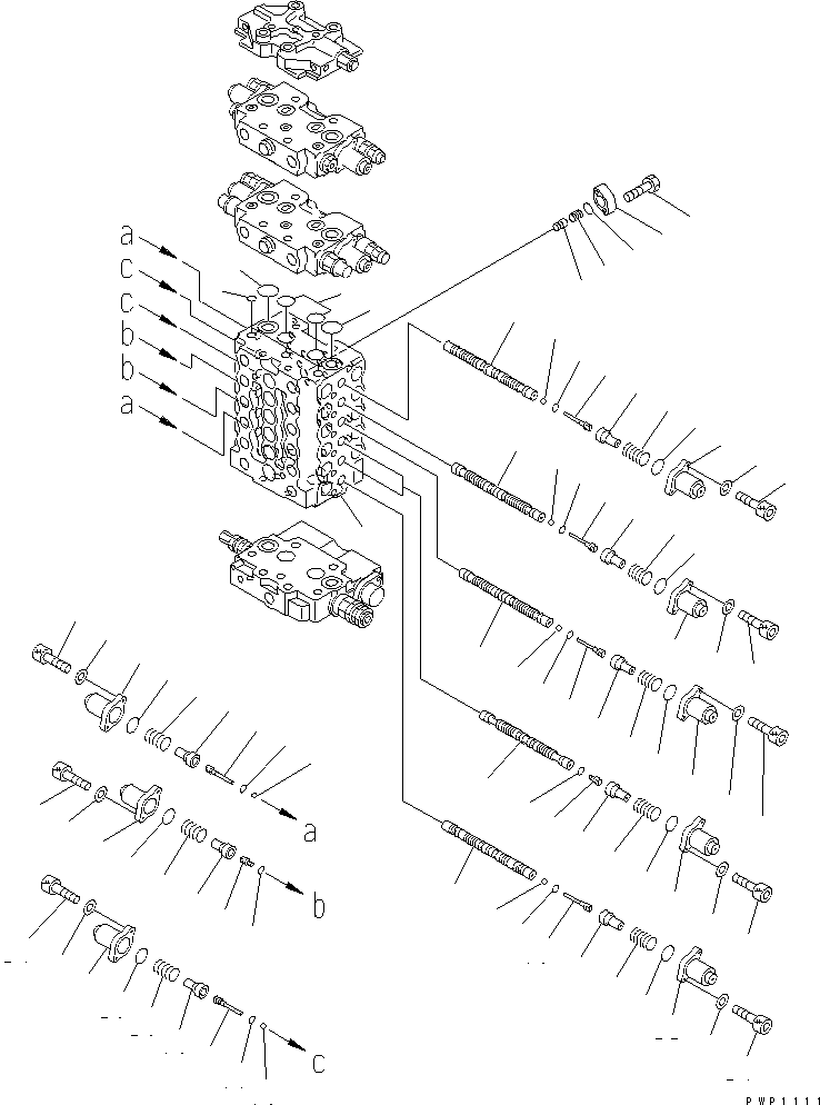Komatsu parts book diagram for PC200EL-6K S/N K30001-UP: MAIN VALVE (1/12) (2-ACTUATOR) (FOR 2-PIECE BOOM)