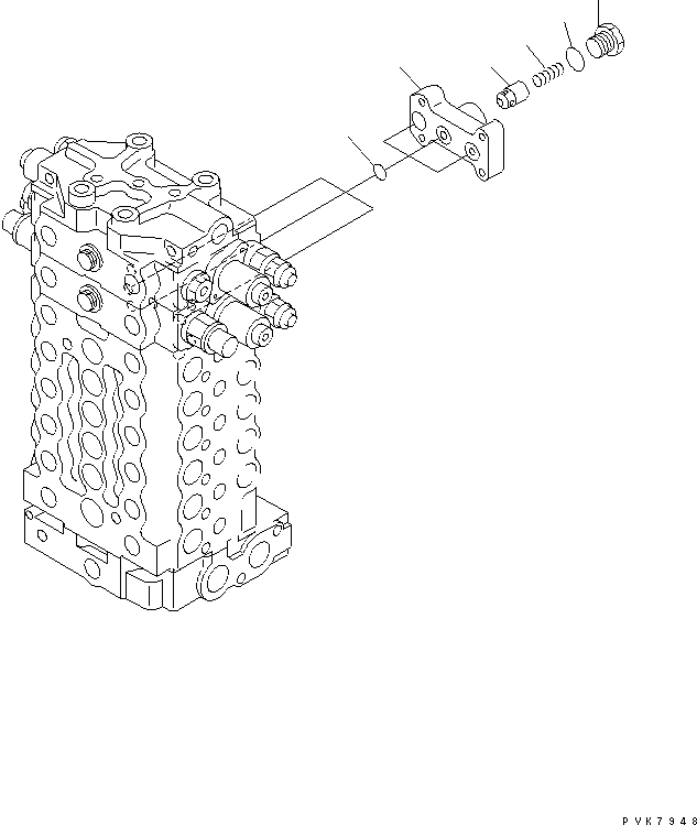 Komatsu parts book diagram for PC200EL-6K S/N K30001-UP: MAIN VALVE (3/12) (2-ACTUATOR) (FOR 2-PIECE BOOM)