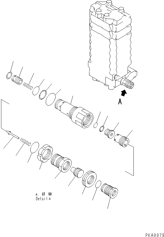 Komatsu parts book diagram for PC200EL-6K S/N K30001-UP: MAIN VALVE (7/12) (2-ACTUATOR) (FOR 2-PIECE BOOM)