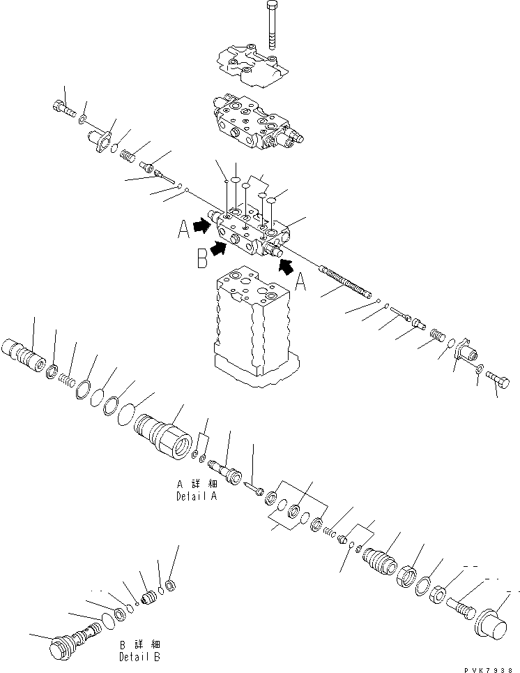 Komatsu parts book diagram for PC200EL-6K S/N K30001-UP: MAIN VALVE (9/12) (2-ACTUATOR) (FOR 2-PIECE BOOM)