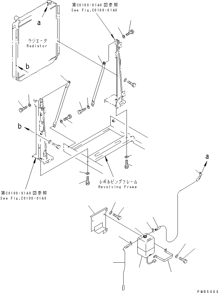 Komatsu parts book diagram for PC200EN-6K S/N K30001-UP: COOLING (SUB TANK AND RADIATOR MOUNT) (RIGID TYPE OIL COOLER)(#K30001-K31999)