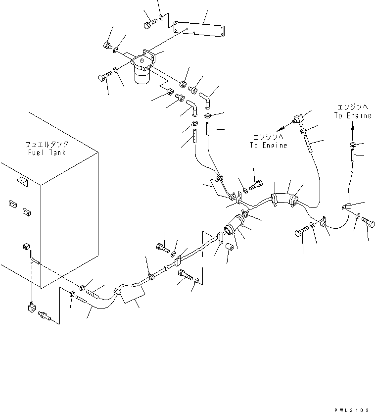 Komatsu parts book diagram for PC200EN-6K S/N K30001-UP: FUEL LINES (WITH WATER SEPARATOR)(#K32001-)