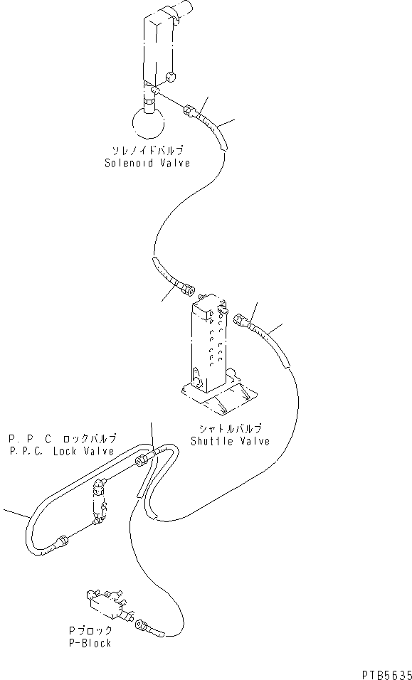Komatsu parts book diagram for PC200EN-6K S/N K30001-UP: SHUTTLE VALVE LINE (P-PORT PIPING)