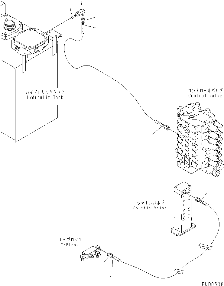 Komatsu parts book diagram for PC200EN-6K S/N K30001-UP: SHUTTLE VALVE LINE (T-PORT PIPING)