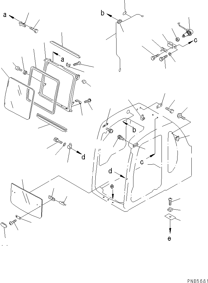 Komatsu parts book diagram for PC200EN-6K S/N K30001-UP: OPERATOR'S CAB (2/7) (FRONT WINDOW)(#K30001-K30263)