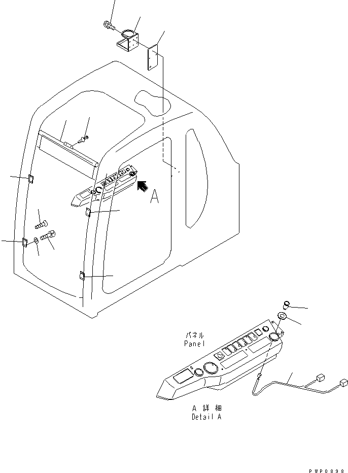 Komatsu parts book diagram for PC200EN-6K S/N K30001-UP: SUN VISOR ? POWER SUPPLY AND CUP HOLDER(#K34001-)