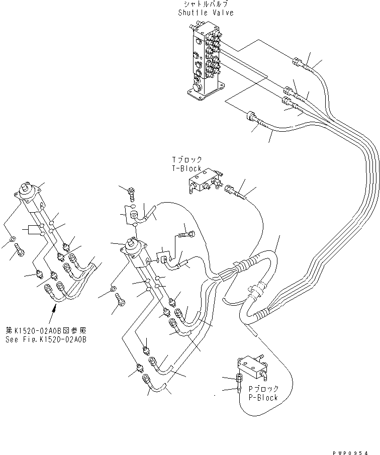 Komatsu parts book diagram for PC200EN-6K S/N K30001-UP: PPC WORK LINE (PPC VALVE AND LEFT STAND HOSE)(#K34001-)