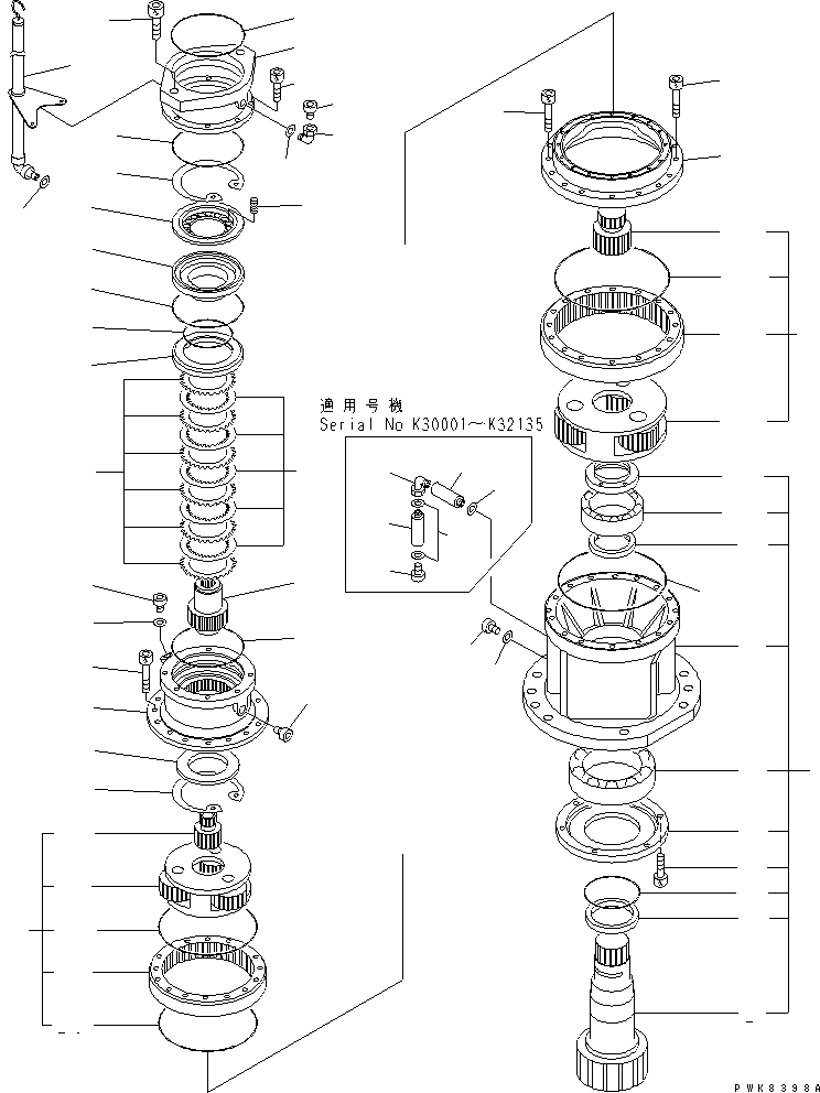 Komatsu parts book diagram for PC200EN-6K S/N K30001-UP: SWING MACHINERY