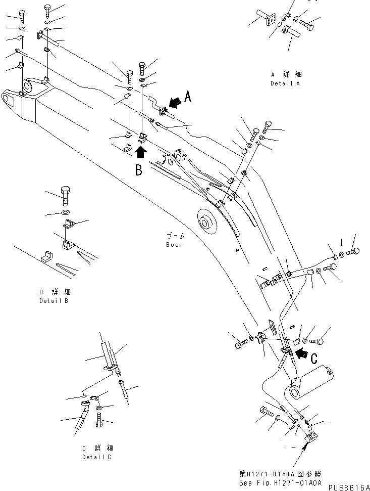 Komatsu parts book diagram for PC200EN-6K S/N K30001-UP: BOOM (ADDITIONAL PIPING) (FOR BREAKER)(#K30015-K30124)