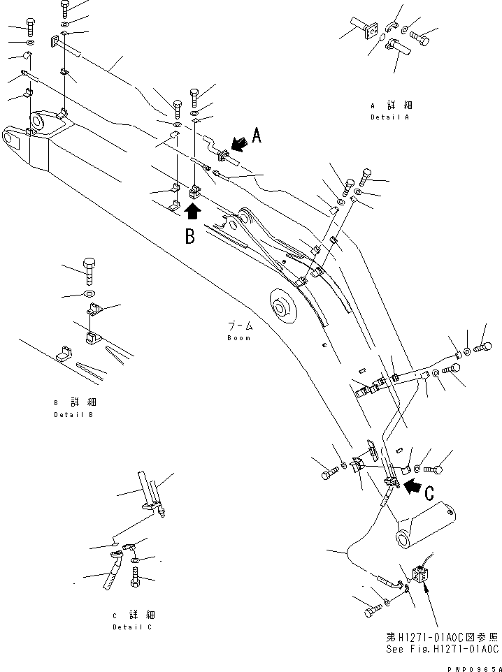 Komatsu parts book diagram for PC200EN-6K S/N K30001-UP: BOOM (ADDITIONAL PIPING) (FOR BREAKER)(#K32376-)