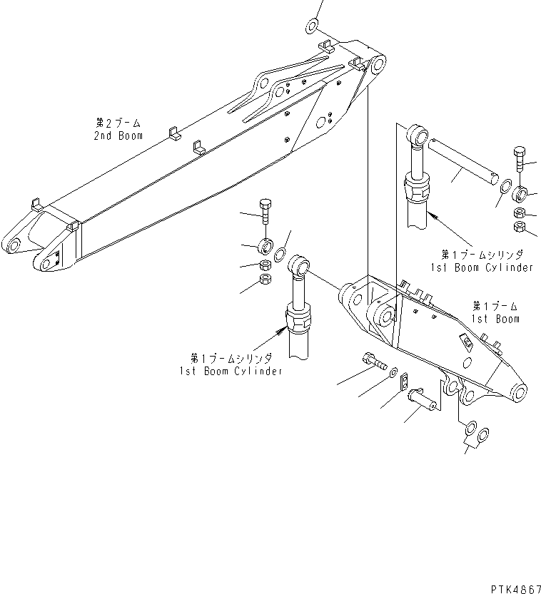 Komatsu parts book diagram for PC200EN-6K S/N K30001-UP: FIRST BOOM (PIN) (FOR 2-PIECE BOOM)