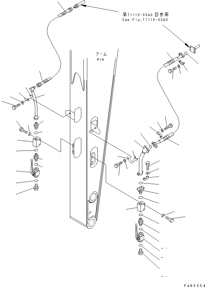 Komatsu parts book diagram for PC200EN-6K S/N K30001-UP: ARM (2.25M) (ADDITIONAL PIPING) (FOR BREAKER)(#K30001-K30014)