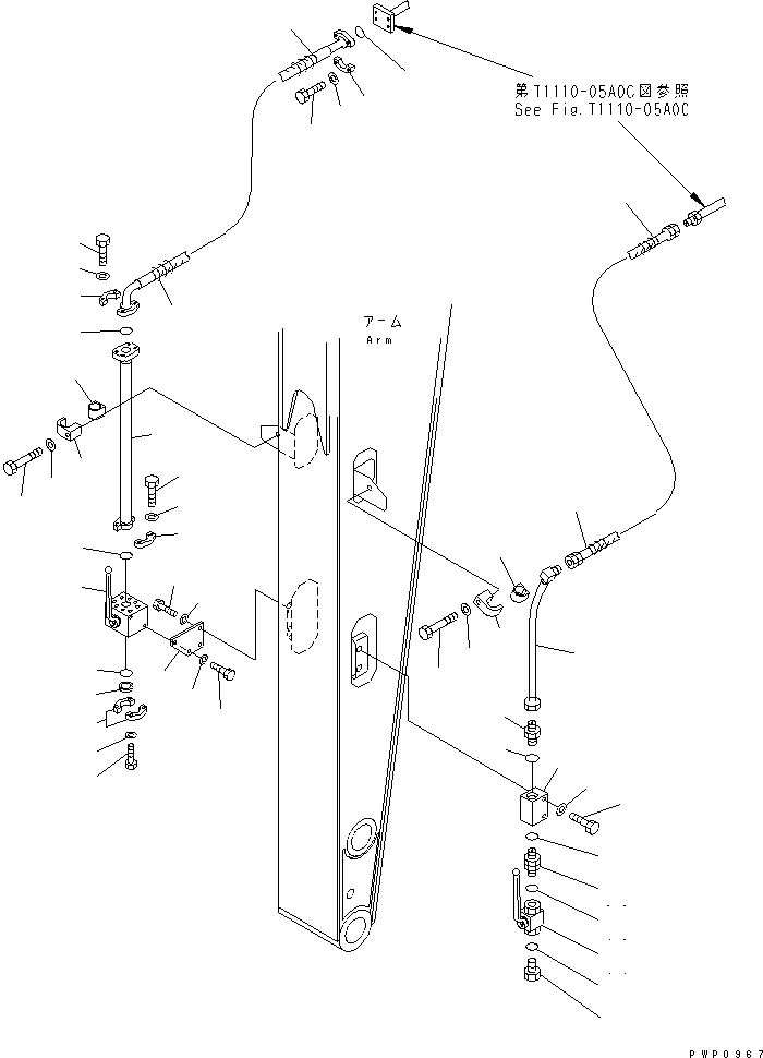 Komatsu parts book diagram for PC200EN-6K S/N K30001-UP: ARM (1.8M) (ADDITIONAL PIPING) (FOR BREAKER)(#K32376-)