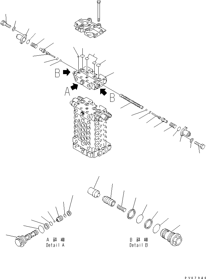 Komatsu parts book diagram for PC200EN-6K S/N K30001-UP: MAIN VALVE (11/12) (2-ACTUATOR) (FOR 2-PIECE BOOM)