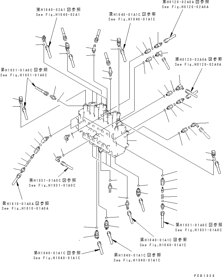 Excavators Komatsu / PC200LC-6 S/N 80001-UP (Overseas Version)(pc200l2c) / MAIN VALVE (CONNECTING PARTS)(#88000-94998)(150160 : H0120-01A1C)