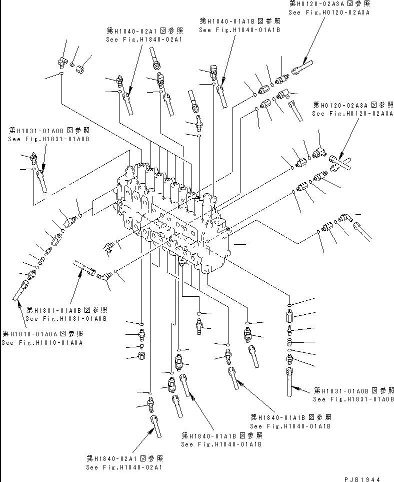 Excavators Komatsu / PC200LC-6 S/N 80001-UP (Overseas Version)(pc200l2c) / MAIN VALVE (CONNECTING PARTS) (3 ACTUATOR)(#86930-87999)(150310 : H0120-01A6B)