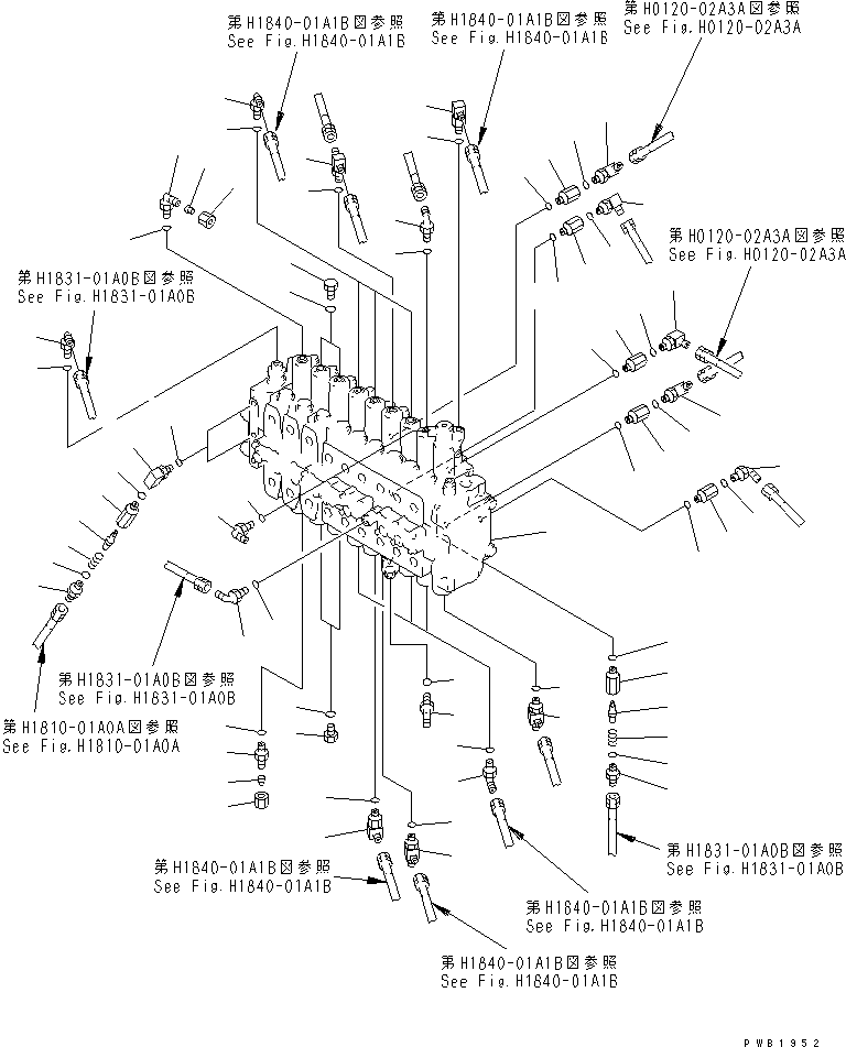 Excavators Komatsu / PC200LC-6 S/N 80001-UP (Overseas Version)(pc200l2c) / MAIN VALVE (CONNECTING PARTS) (3 ACTUATOR) (ROTATION ARM)(#86930-87999)(150500 : H0120-01B3A)
