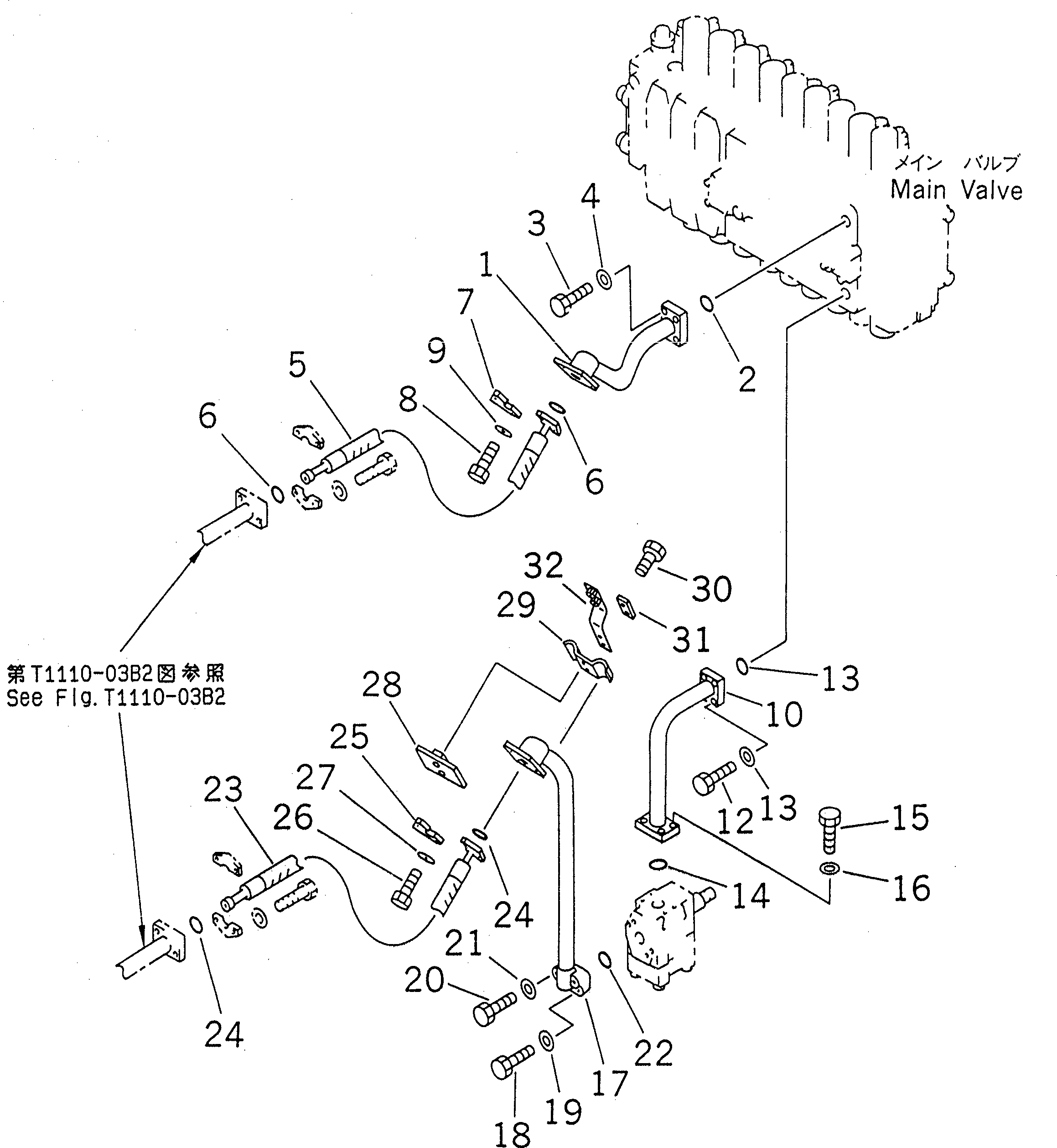 Excavators Komatsu / PC200LC-6 S/N 80001-UP (Overseas Version)(pc200l2c) / ARM AND BUCKET LINE (VALVE ARM LINE) (WITH DRIFT PRIVENTIVE) (ROTATION ARM)(151350 : H1220-01A6)