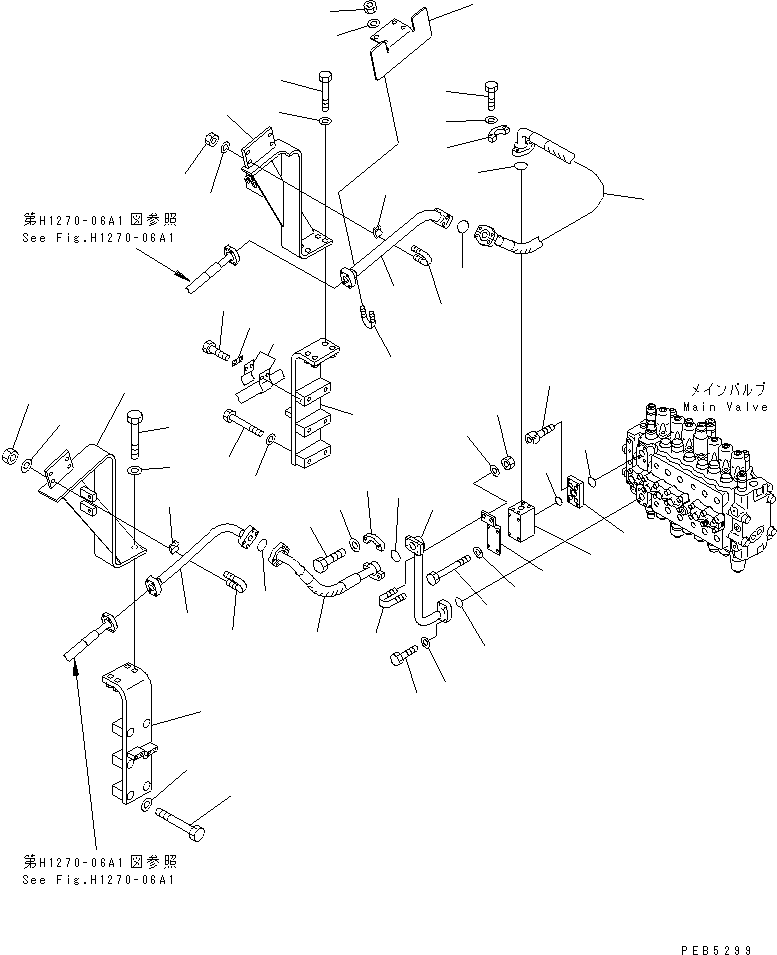 Excavators Komatsu / PC200LC-6 S/N 80001-UP (Overseas Version)(pc200l2c) / ATTACHMENT LINE (1 ACTUATOR) (SIMPLE) (2 PICE BOOM) (1/2)(#96514-)(151510 : H1270-01A6C)