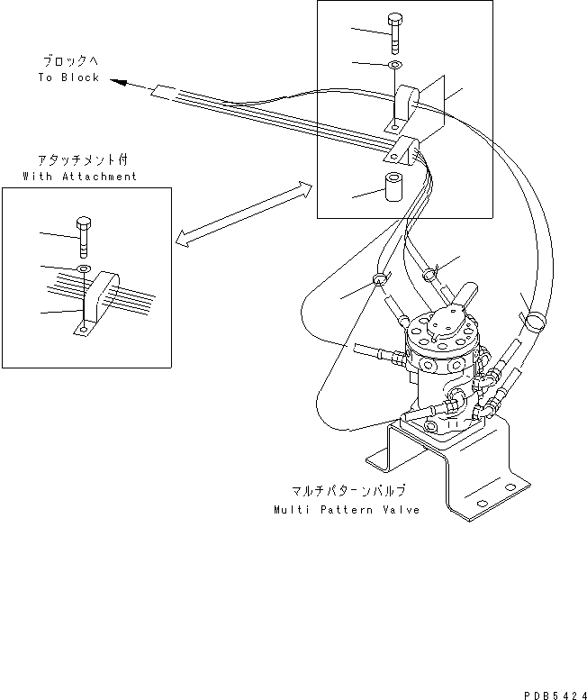 Excavators Komatsu / PC200LC-6 S/N 80001-UP (Overseas Version)(pc200l2c) / MULTI PATTERN VALVE (4WAY) (CLAMP)(#96514-)(152010 : H1280-05A0A)