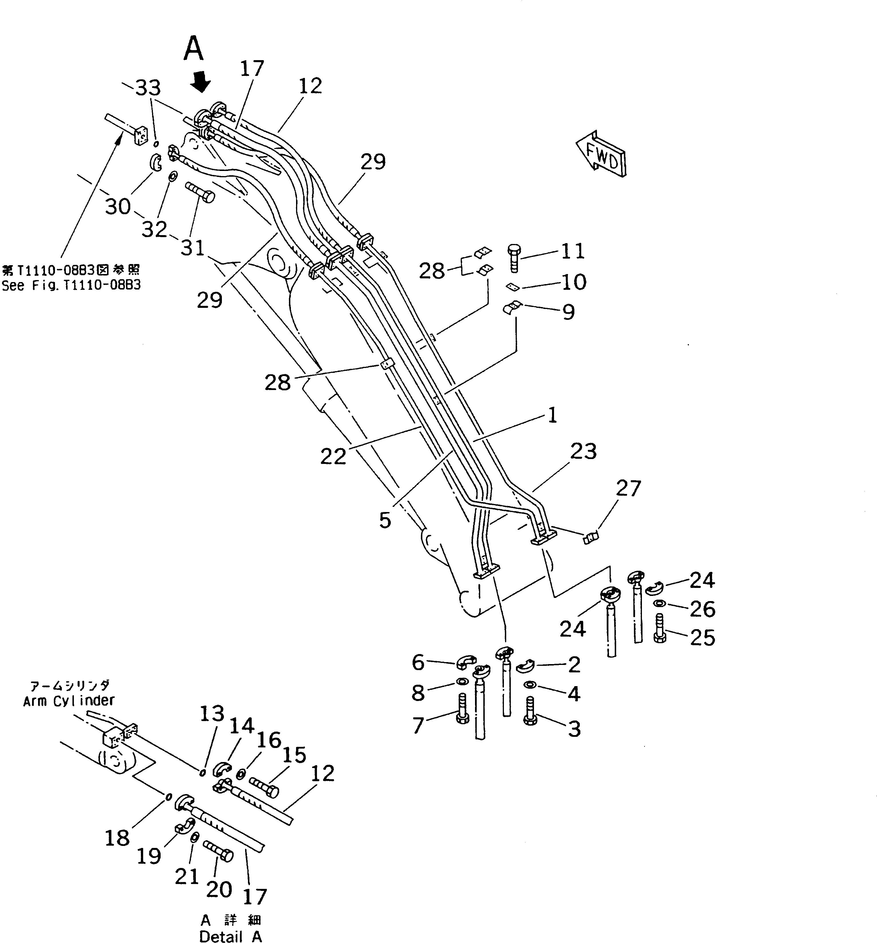 Excavators Komatsu / PC200LC-6 S/N 80001-UP (Overseas Version)(pc200l2c) / BOOM (ARM CYLINDER LINE AND BUCKET CYLINDER LINE) (2-PIECE BOOM)(360200 : T1110-03B3)