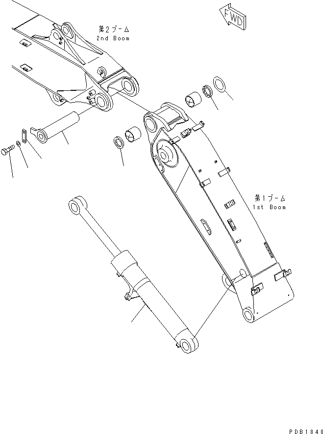 Excavators Komatsu / PC200LC-6 S/N 80001-UP (Overseas Version)(pc200l2c) / BOOM (CONNECT PIN AND BOOM CYLINDER NO.2) (2-PIECE BOOM)(360380 : T1110-10B3)