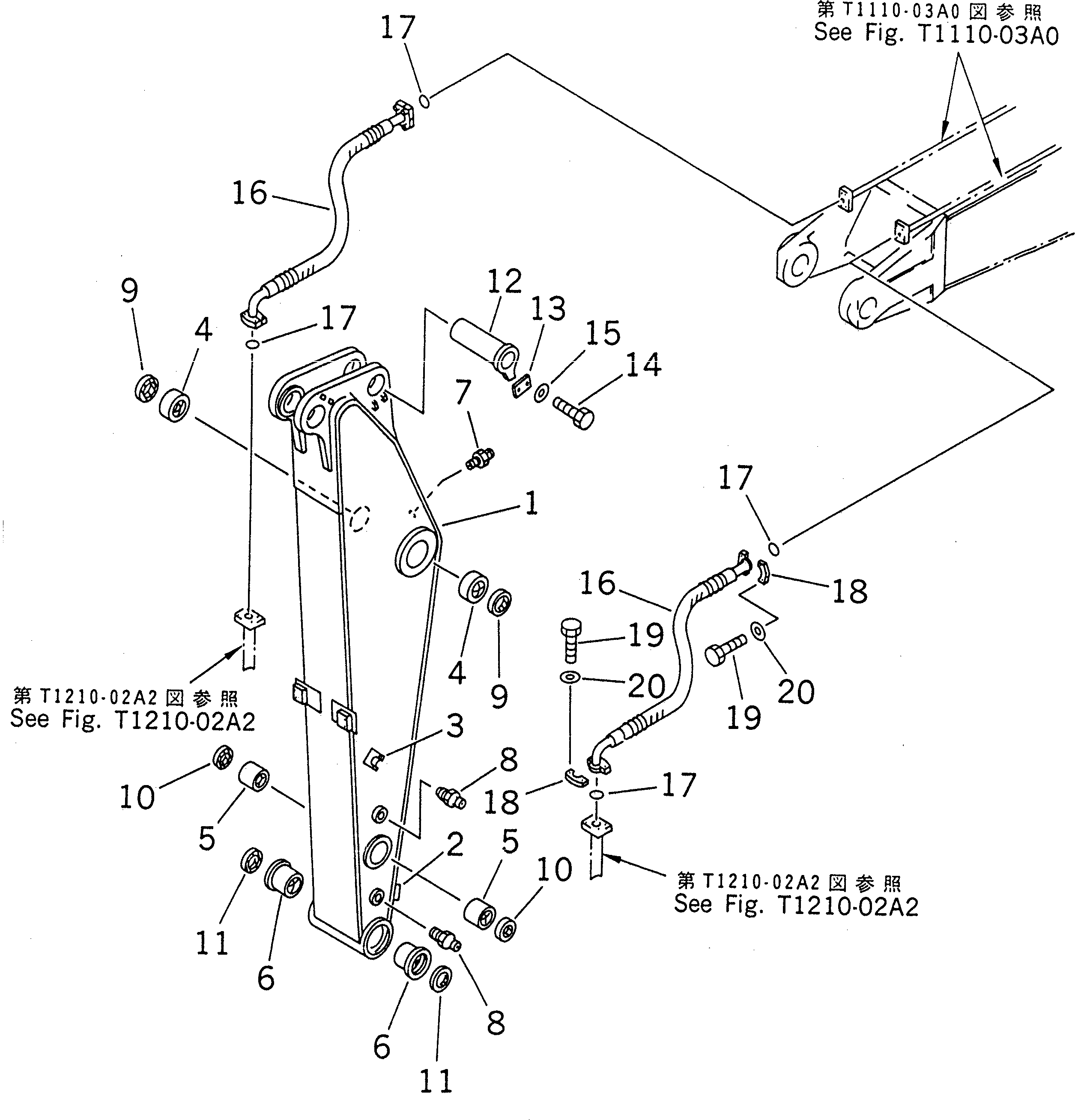 Excavators Komatsu / PC200LC-6 S/N 80001-UP (Overseas Version)(pc200l2c) / ARM (1.8M) (FOR CLAMSHELL BUCKET)(360930 : T1210-01A2)