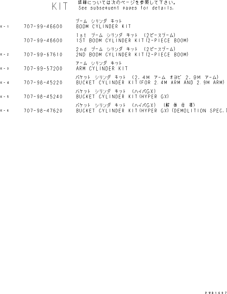 Excavators Komatsu / PC200LC-6 S/N 80001-UP (Overseas Version)(pc200l2c) / SERVICE KIT (CYLINDER)(#80001-94998)(480020 : Y0163-51A0)