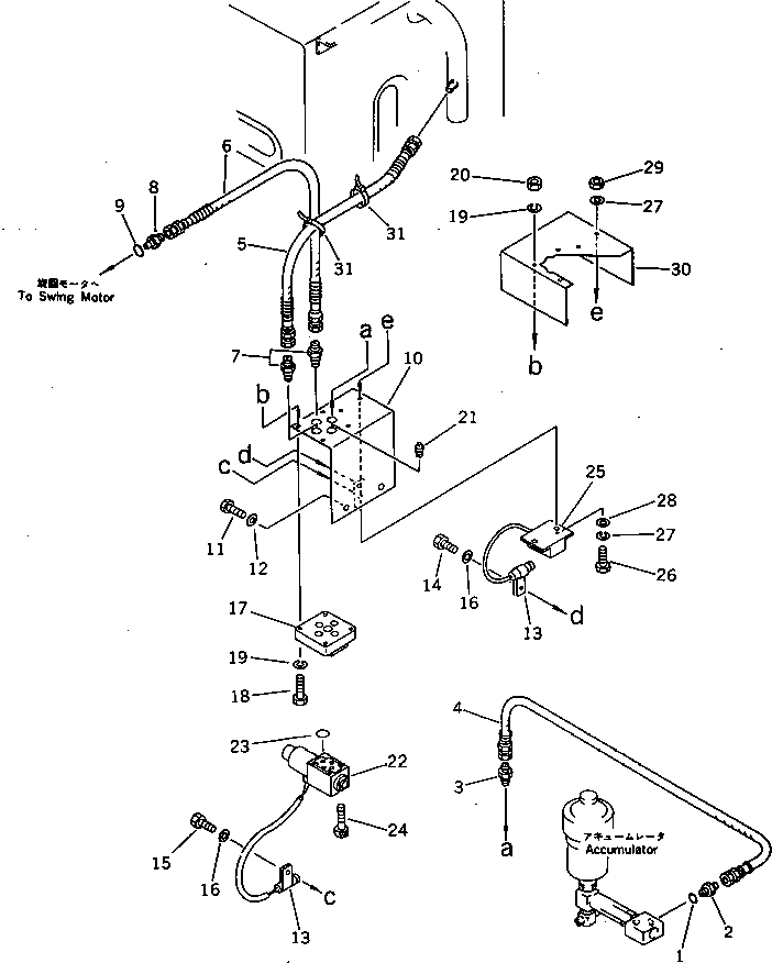 Excavators Komatsu / PC200LC-3 S/N 20001-UP(pc200l5c) / SWING MECHANICAL BRAKE PIPING (WITH AUTO DECELERATION) (WITH SWING MECHANICAL BRAKE)(#20001-26573)(120500 : 4701)