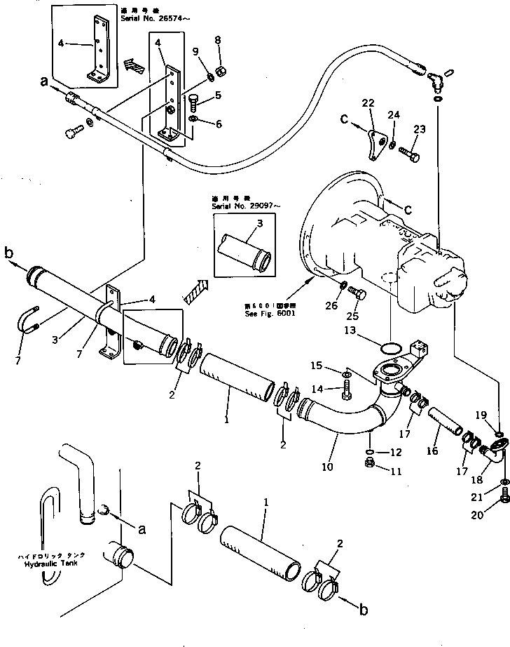 Excavators Komatsu / PC200LC-3 S/N 20001-UP(pc200l5c) / HYDRAULIC PIPING (TANK TO PUMP)(#20001-36207)(180840 : 6501)