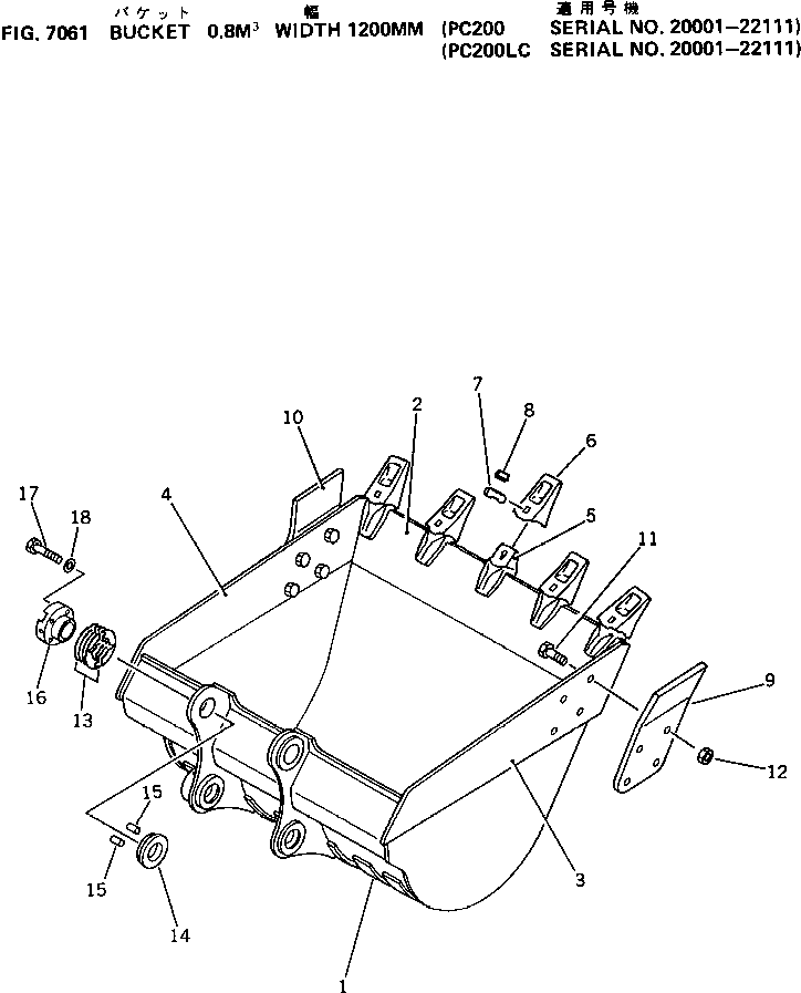 Excavators Komatsu / PC200LC-3 S/N 20001-UP(pc200l5c) / BUCKET ? 0.8M3 WIDTH 1200MM(#20001-22111)(210120 : 7061)