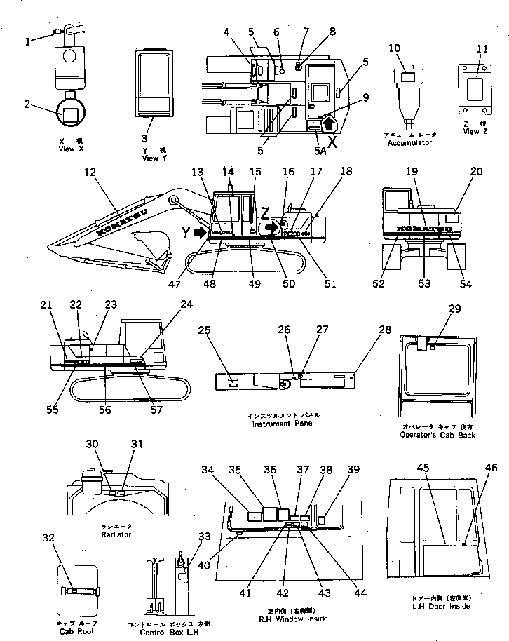 Excavators Komatsu / PC200LC-3 S/N 20001-UP(pc200l5c) / MARKS AND PLATES(RUSSIAN)(FOR WRIST CONTROL)(WITHOUT AUTO DECEL. ?SWING MECHA.BRAKE)(WITH 2-STAGE)(270590 : 9874)