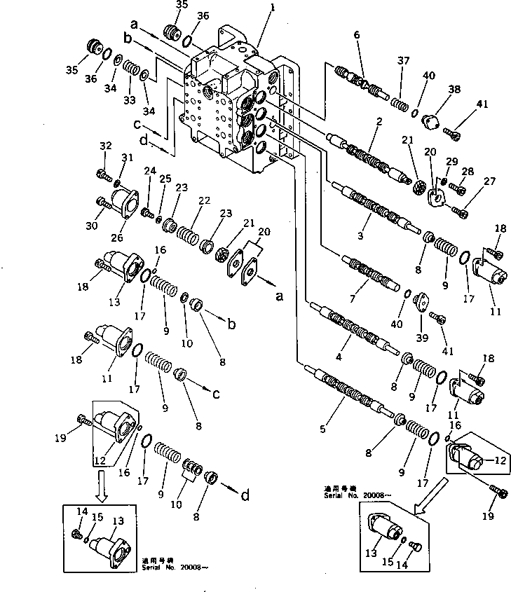 Excavators Komatsu / PC200LC-3 S/N 20001-UP(pc200l7r) / CONTROL VALVE (4/7) (FOR WRIST CONTROL)(#20001-25160)(180440 : 6214)