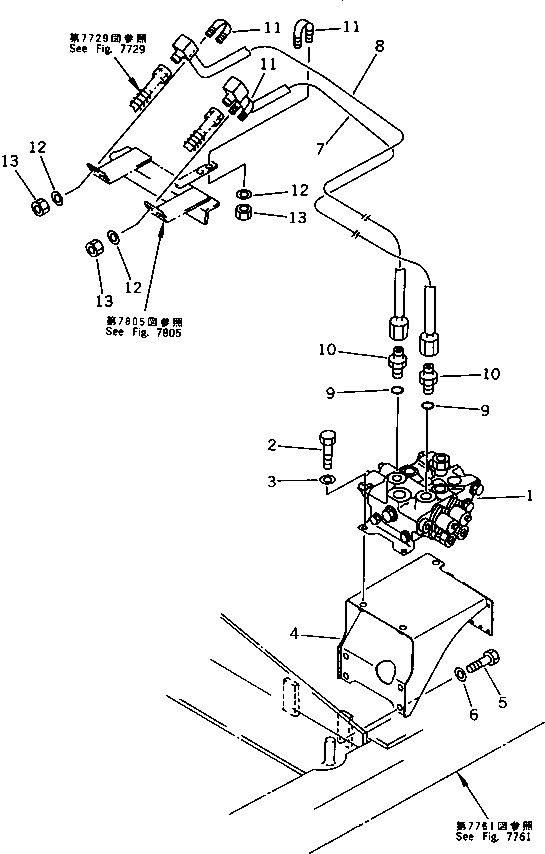 Excavators Komatsu / PC200LC-3 S/N 20001-UP(pc200l7r) / HYDRAULIC PIPING (BUCKET CYLINDER LINE) (CHASSIS SIDE) (FOR MAGIC ARM)(211200 : 7803)