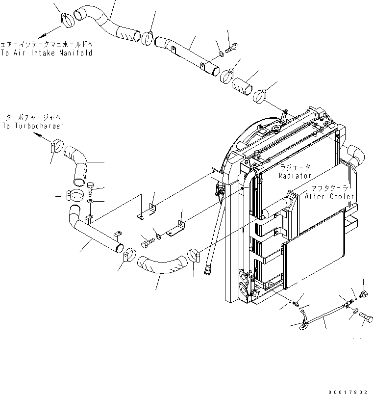 Komatsu parts book diagram for PC200LC-7-BP S/N 200001-UP: COOLING (AFTER COOLER PIPING) (WITH AIR CONDITIONER)(#250001-)