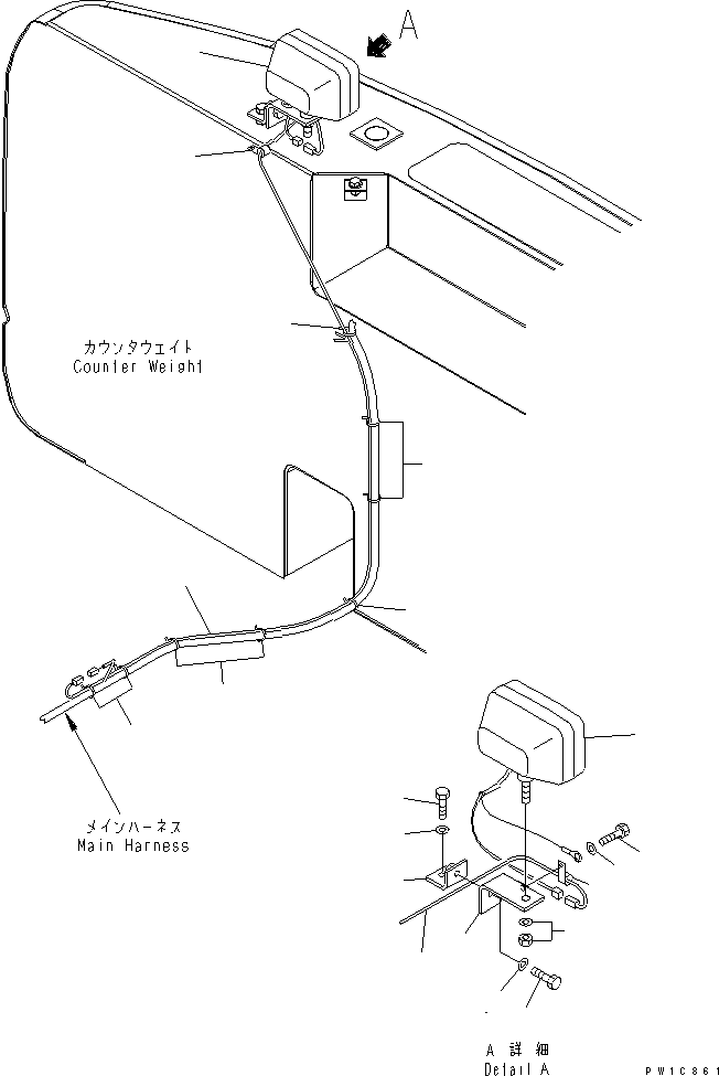 Komatsu parts book diagram for PC200LC-7-BP S/N 200001-UP: REAR WARK LAMP
