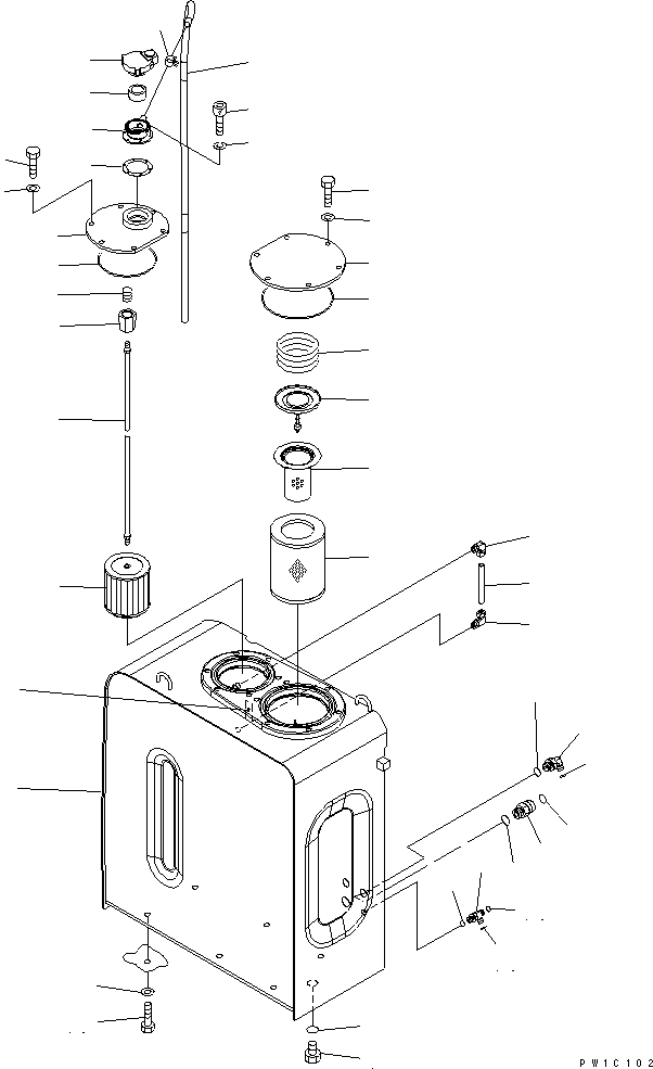 Komatsu parts book diagram for PC200LC-7-BP S/N 200001-UP: HYDRAULIC TANK (1 ACTUATOR) (FOR ARM CRANE)