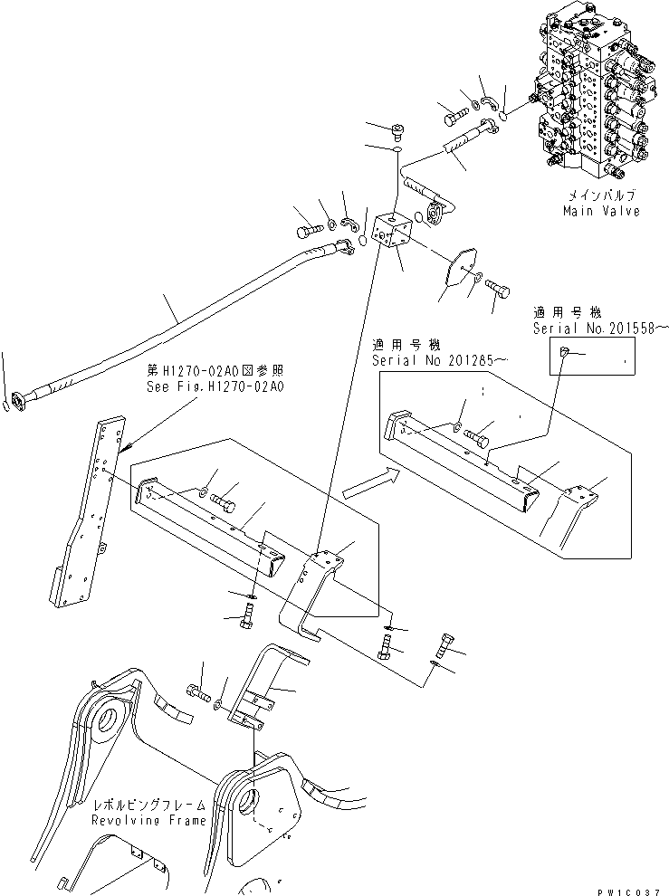 Komatsu parts book diagram for PC200LC-7-BP S/N 200001-UP: ATTACHMENT LINES (MAIN L.H.) (1 ACTUATOR)
