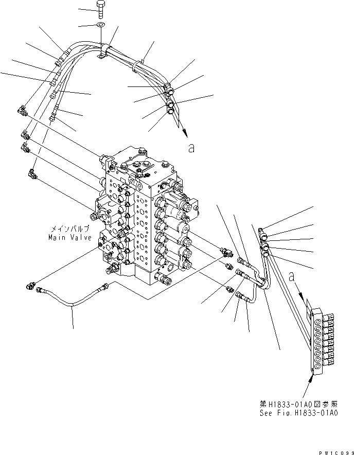 Komatsu parts book diagram for PC200LC-7-BP S/N 200001-UP: PPC MAIN LINE (HOSE) (FOR ARM CRANE)