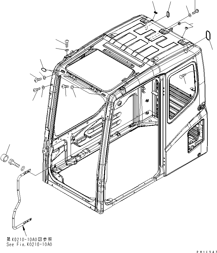 Komatsu parts book diagram for PC200LC-7-BP S/N 200001-UP: OPERATOR'S CAB (BOLT) (KOMTRAX LESS)(#200001-250000)