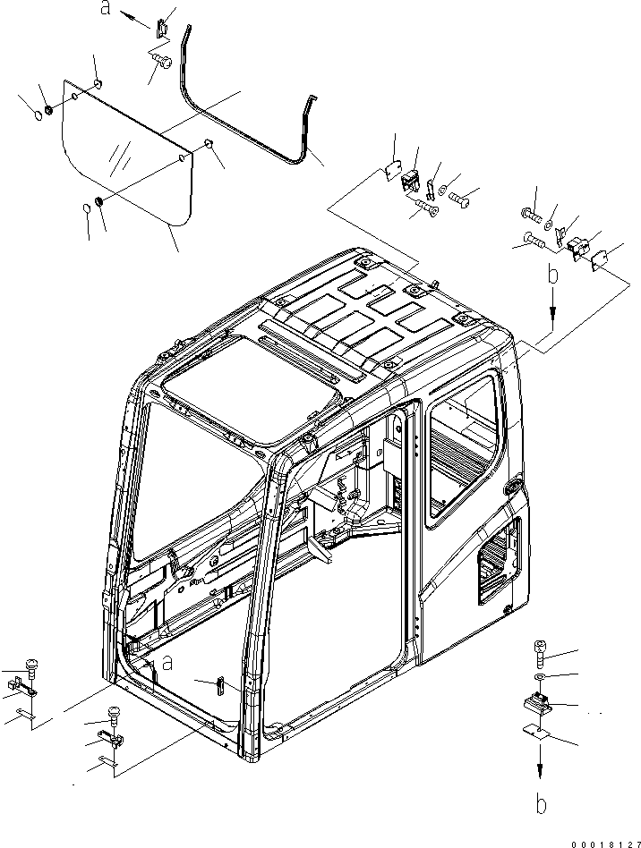 Komatsu parts book diagram for PC200LC-7-BP S/N 200001-UP: FLOOR FRAME (OPERATOR'S CAB) (FRONT LOWER WINDOW)(#250001-)