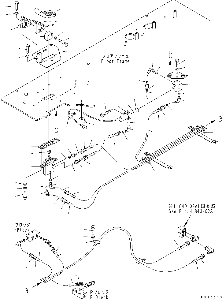 Komatsu parts book diagram for PC200LC-7-BP S/N 200001-UP: FLOOR FRAME (FOOT REST) (R.H.) (1 ACTUATOR)(#200001-250000)