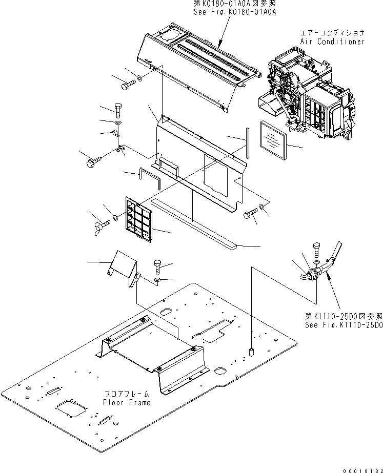 Komatsu parts book diagram for PC200LC-7-BP S/N 200001-UP: FLOOR FRAME (OPERATOR'S CAB) (PARTTION AND FOOT DUCT)(#250001-)